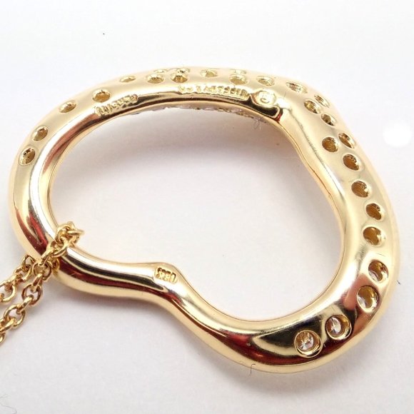 Authentic! Tiffany & Co Elsa Peretti 18k Yellow Gold Diamond Open Heart Necklace - Picture 6 of 10